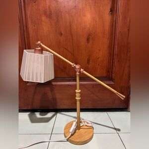 Modern Wood Copper and Cream Adjustable Table Lamp